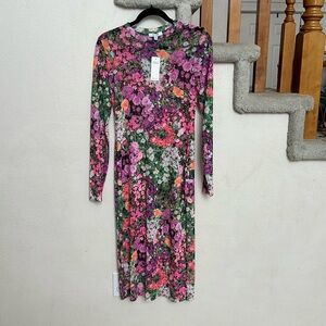 AFRM Floral Long Sleeve Midi Dress in Pink and Green